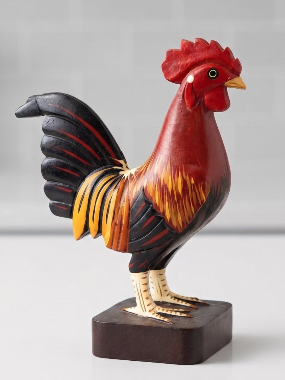 Judson Madden Hand Carved Wooden Rooster Folk Art Sculpture Signed - 10.25"